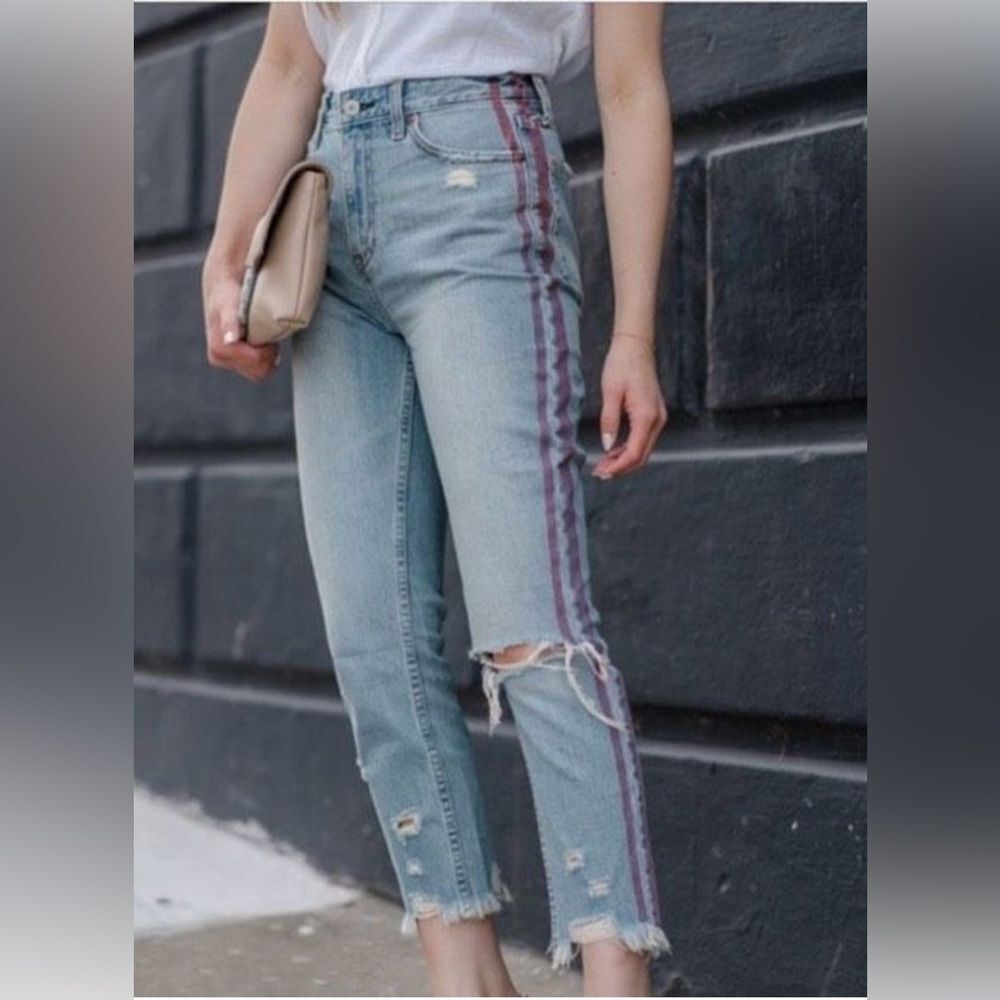 Abercrombie & Fitch Annie High Rise Girlfriend Jeans 27 NWT Side Stripe